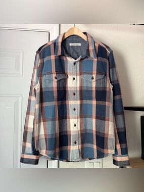 OUTERKNOWN multicolor blue plaid organic cotton shirt jacket shacket